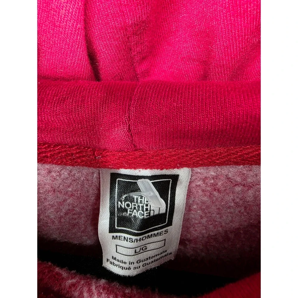 The North Face Mens Large Red Blue Script Graphic Pullover Hoodie Sweatshirt